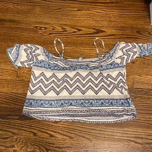 Charlotte Russe, XS, short sleeved, off the shoulder, straps, blue pattern